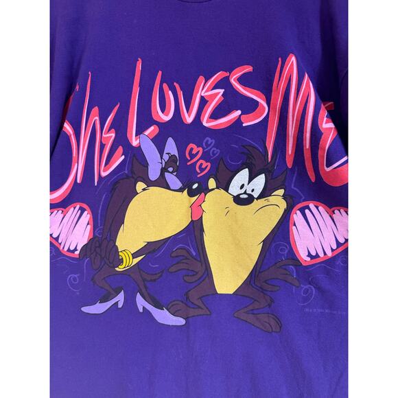 VTG RARE 90s Taz She-Devil Looney Tunes Front/Back Purple USA T-Shirt Fits L/XL* - Picture 6 of 9